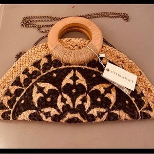 Antik Kraft Jute Half Moon Crossbody or Clutch